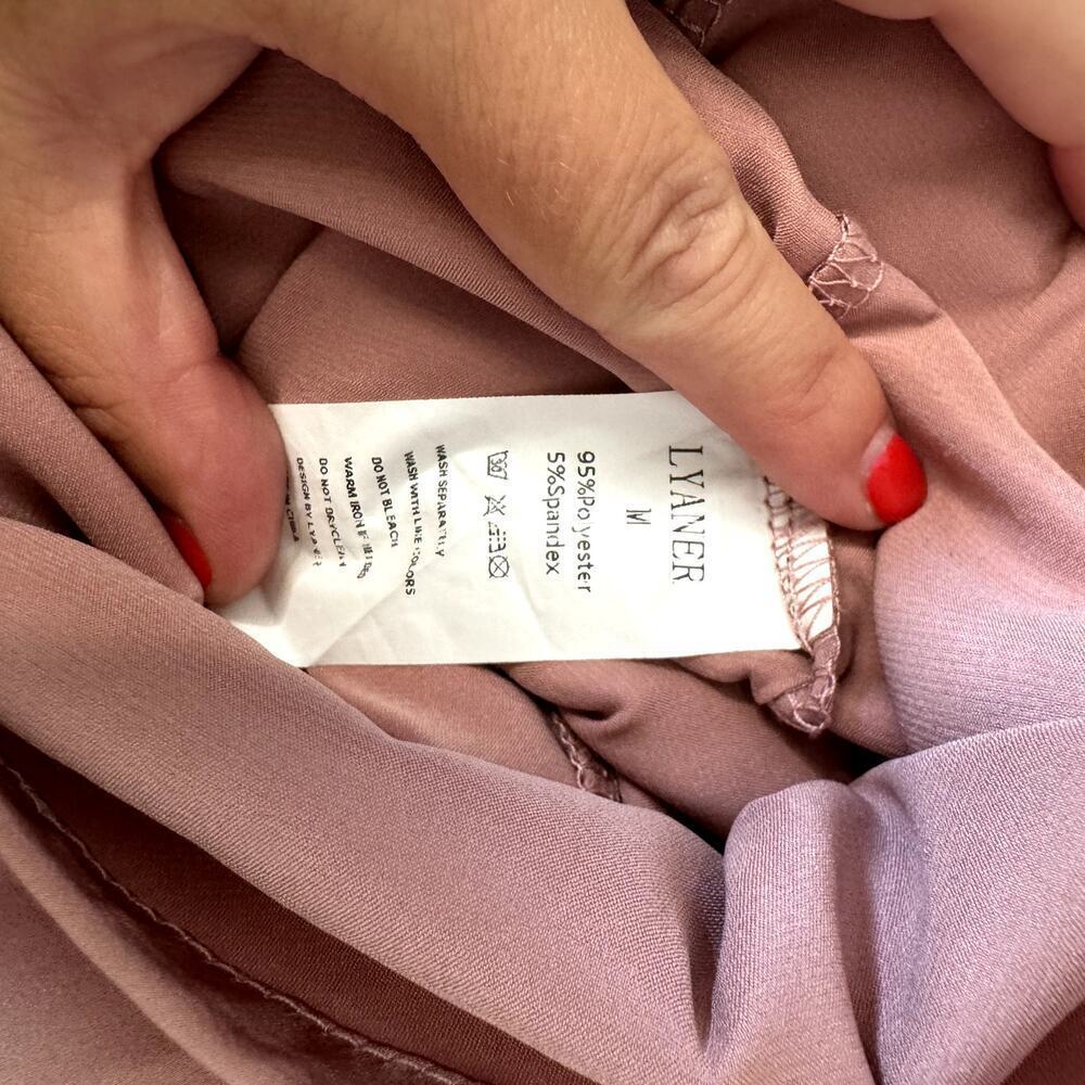 Satin Silky Dusty Rose Midi Dress with Side Ruching Women's Size Medium - Picture 5 of 5